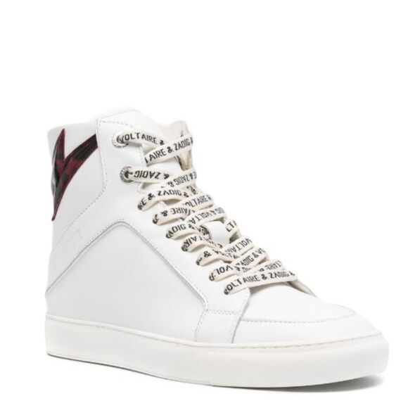 Zadig and Voltaire High Flash Calfskin Sneakers, Red Lightening Bolt, 7, NIB - Picture 3 of 14